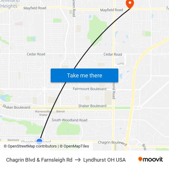 Chagrin Blvd & Farnsleigh Rd to Lyndhurst OH USA map