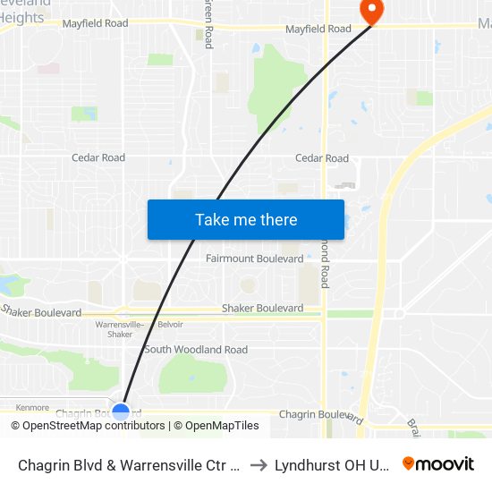 Chagrin Blvd & Warrensville Ctr Rd to Lyndhurst OH USA map