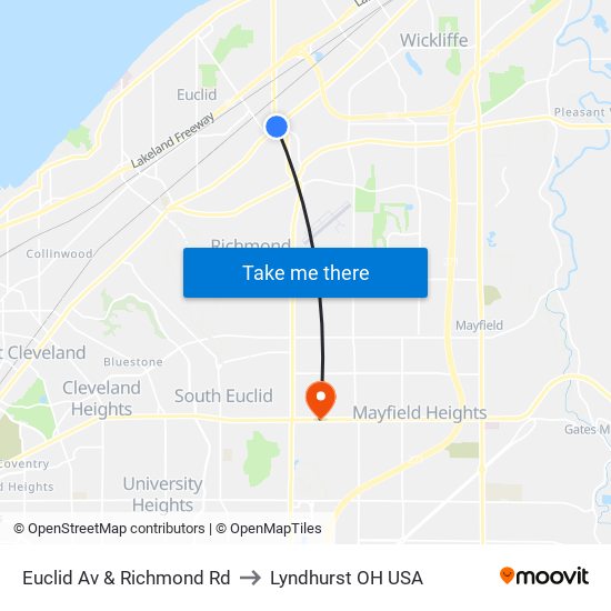 Euclid Av & Richmond Rd to Lyndhurst OH USA map