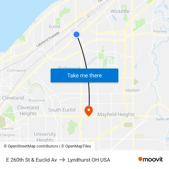 E 260th St & Euclid Av to Lyndhurst OH USA map