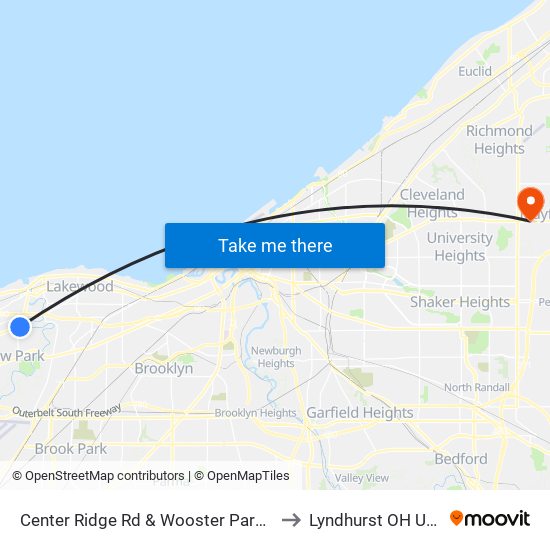 Center Ridge Rd & Wooster Park Dr to Lyndhurst OH USA map
