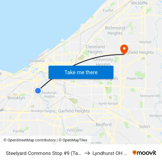 Steelyard Commons Stop #9 (Target) to Lyndhurst OH USA map