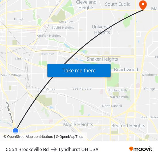 5554 Brecksville Rd to Lyndhurst OH USA map