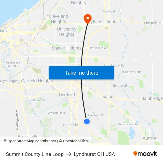 Summit County Line Loop to Lyndhurst OH USA map