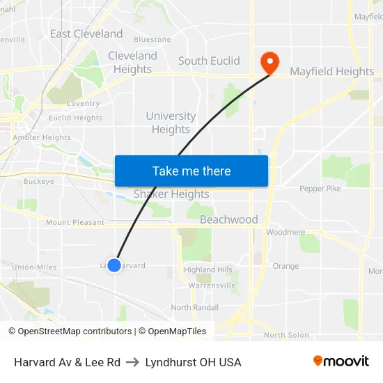 Harvard Av & Lee Rd to Lyndhurst OH USA map
