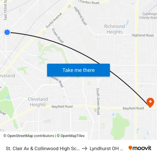 St. Clair Av & Collinwood High School to Lyndhurst OH USA map