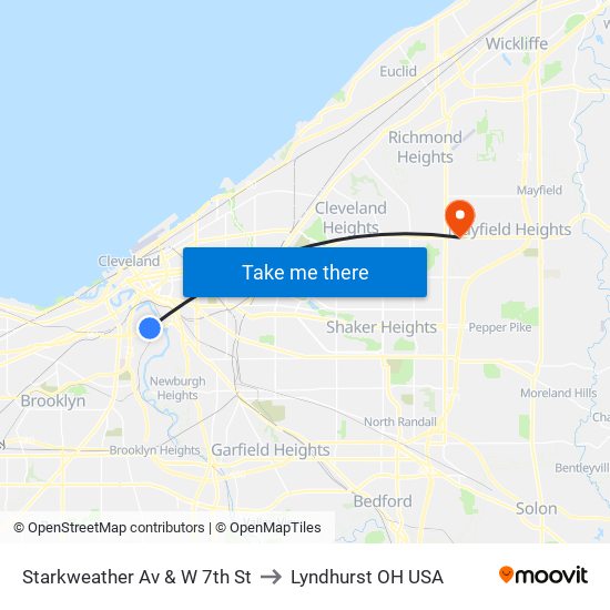 Starkweather Av & W 7th St to Lyndhurst OH USA map