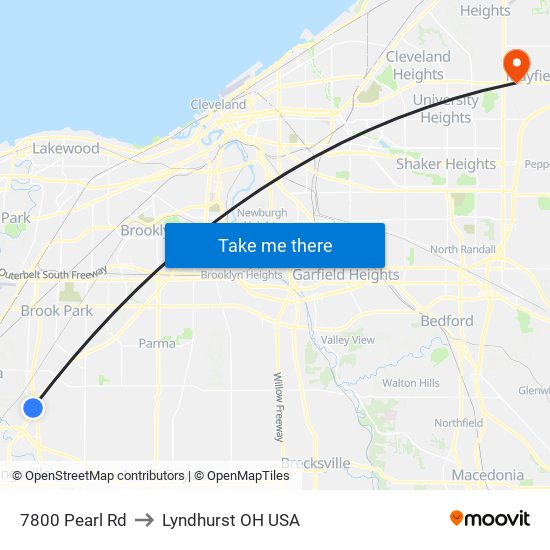 7800 Pearl Rd to Lyndhurst OH USA map