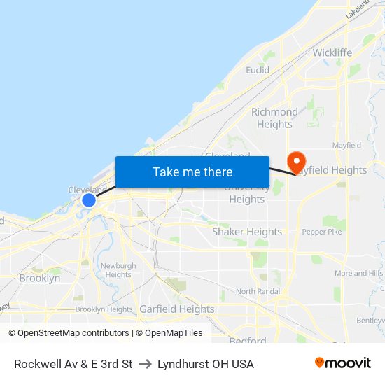 Rockwell Av & E 3rd St to Lyndhurst OH USA map