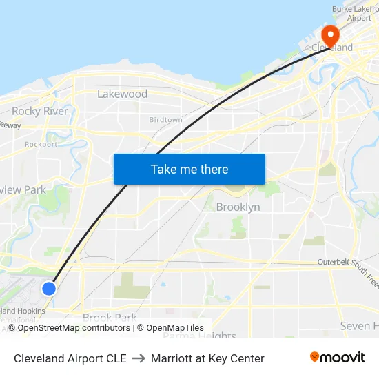 Cleveland Airport CLE to Marriott at Key Center map