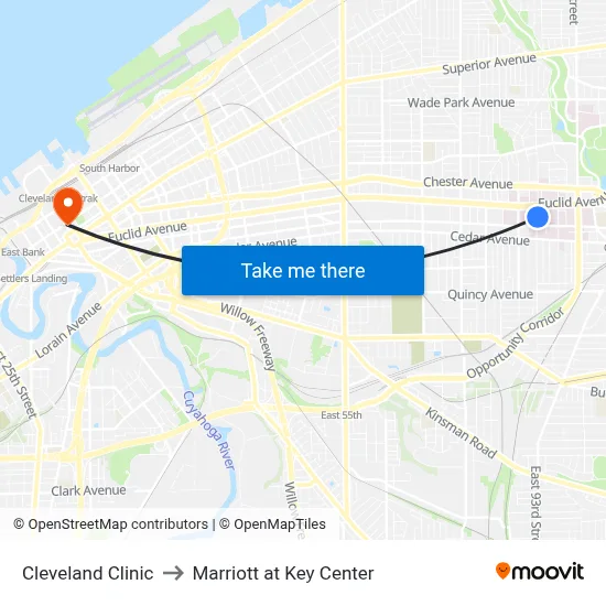 Cleveland Clinic to Marriott at Key Center map