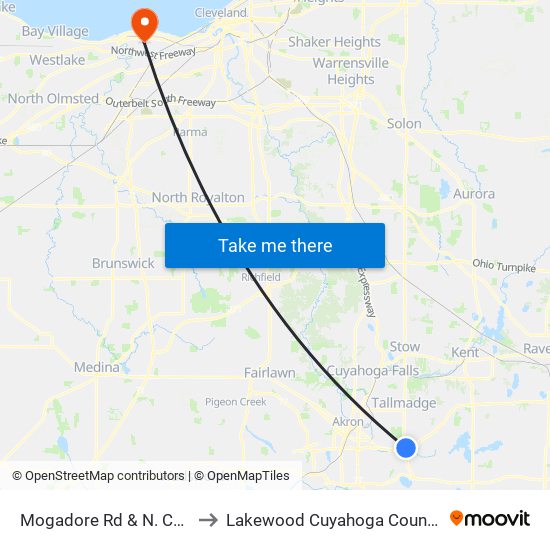 Mogadore Rd & N. Canton Rd to Lakewood Cuyahoga County OH USA map