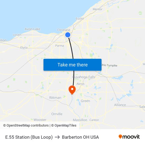 E.55 Station (Bus Loop) to Barberton OH USA map