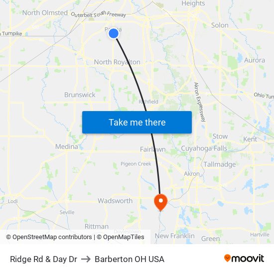 Ridge Rd & Day Dr to Barberton OH USA map