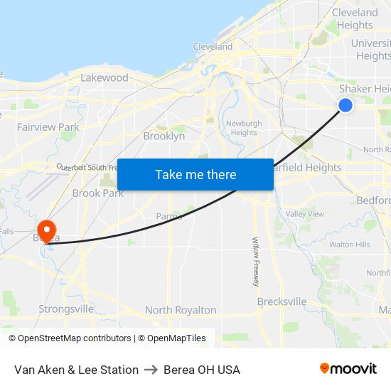 Van Aken & Lee Station to Berea OH USA map