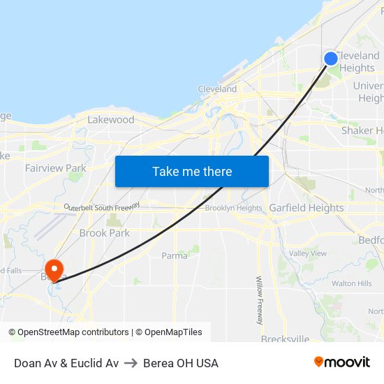 Doan Av & Euclid Av to Berea OH USA map