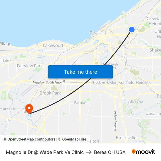 Magnolia Dr @ Wade Park Va Clinic to Berea OH USA map