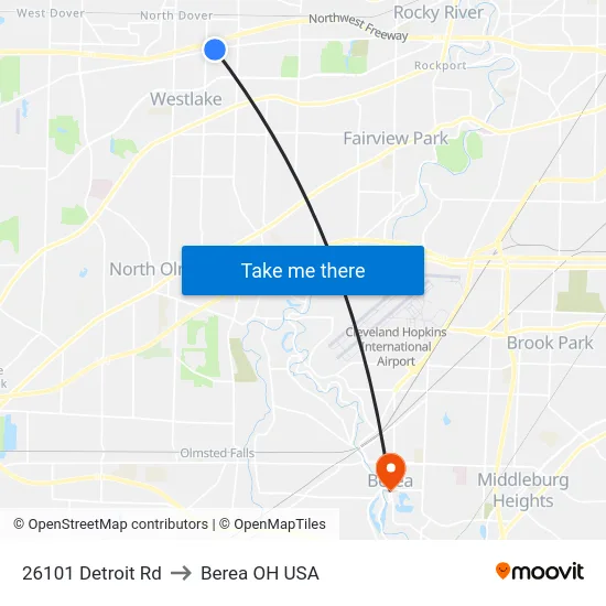 26101 Detroit Rd to Berea OH USA map