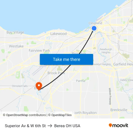 Superior Av & W 6th St to Berea OH USA map