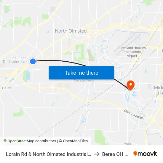 Industrial Pkwy & Lorain Rd to Berea OH USA map