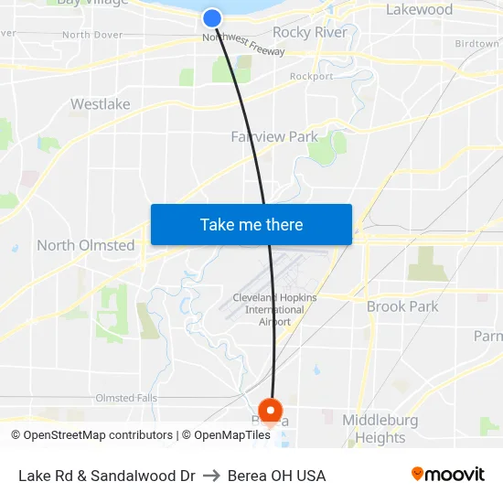 Lake Rd & Sandalwood Dr to Berea OH USA map