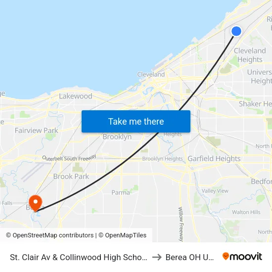 St. Clair Av & Collinwood High School to Berea OH USA map