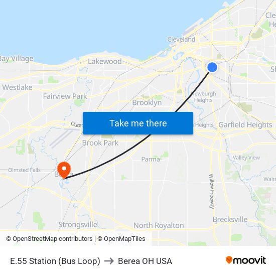 E.55 Station (Bus Loop) to Berea OH USA map