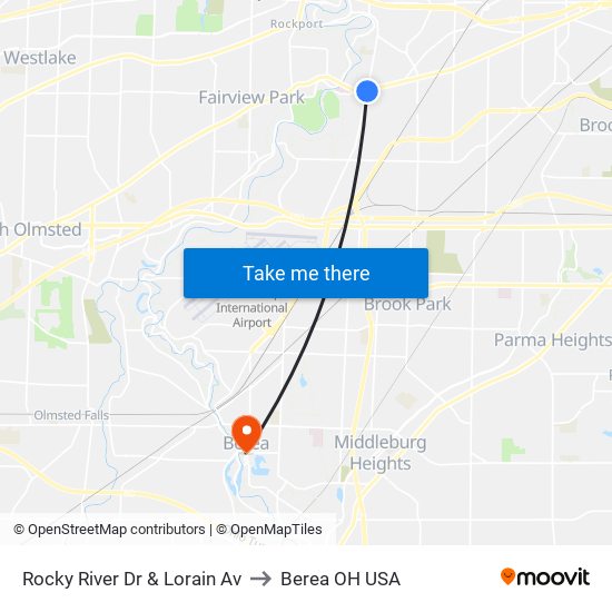 Rocky River Dr & Lorain Av to Berea OH USA map