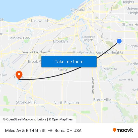 Miles Av & E 146th St to Berea OH USA map