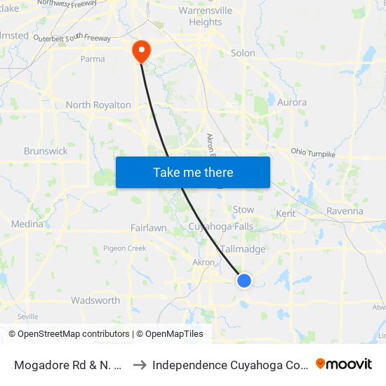 Mogadore Rd & N. Canton Rd to Independence Cuyahoga County OH USA map