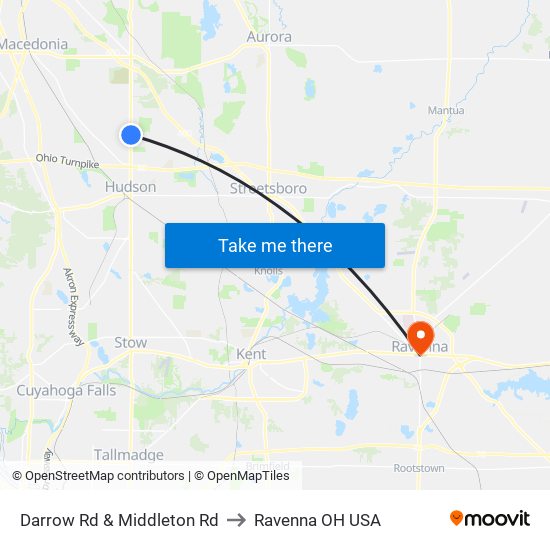 Darrow Rd & Middleton Rd to Ravenna OH USA map