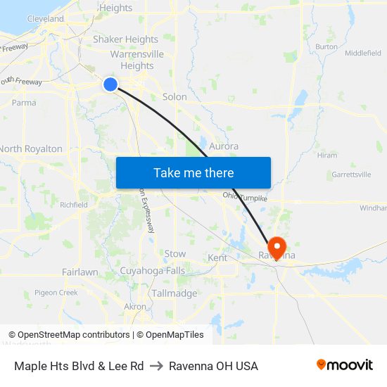 Maple Hts Blvd & Lee Rd to Ravenna OH USA map