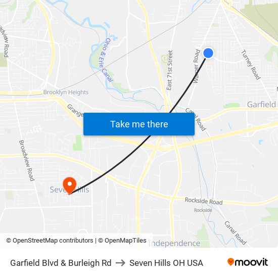 Garfield Blvd & Burleigh Rd to Seven Hills OH USA map