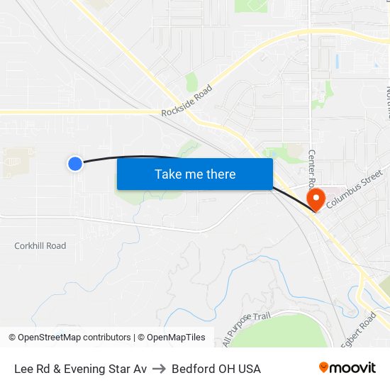 Lee Rd & Evening Star Av to Bedford OH USA map