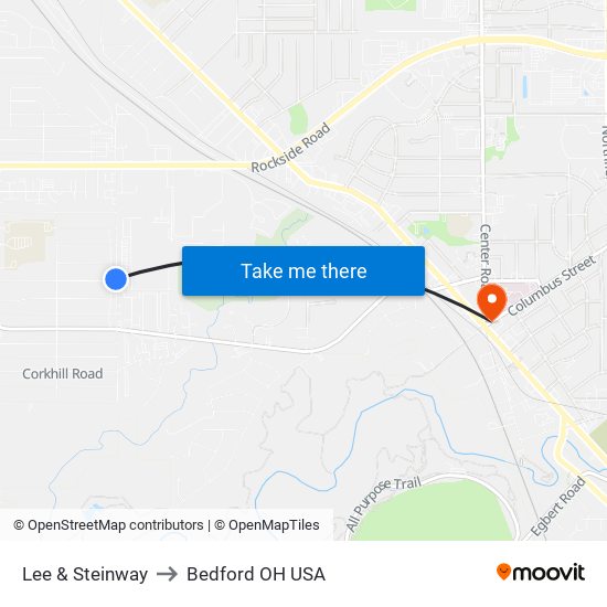 Lee & Steinway to Bedford OH USA map