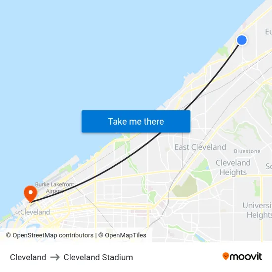 Cleveland to Cleveland Stadium map