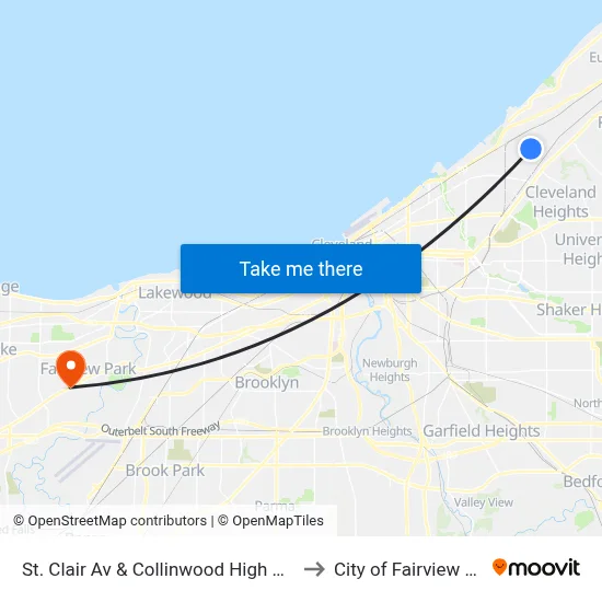 St. Clair Av & Collinwood High School to City of Fairview Park map