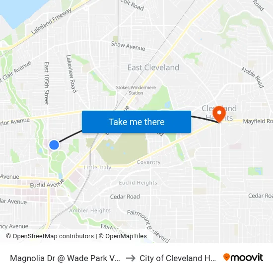 Magnolia Dr @ Wade Park Va Clinic to City of Cleveland Heights map