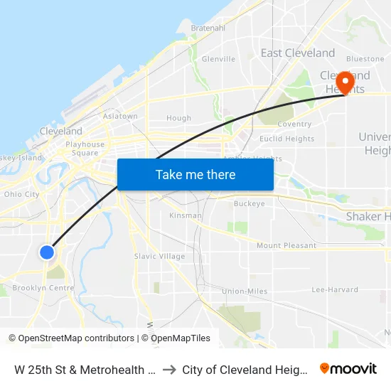 W 25th St & Metrohealth Dr to City of Cleveland Heights map