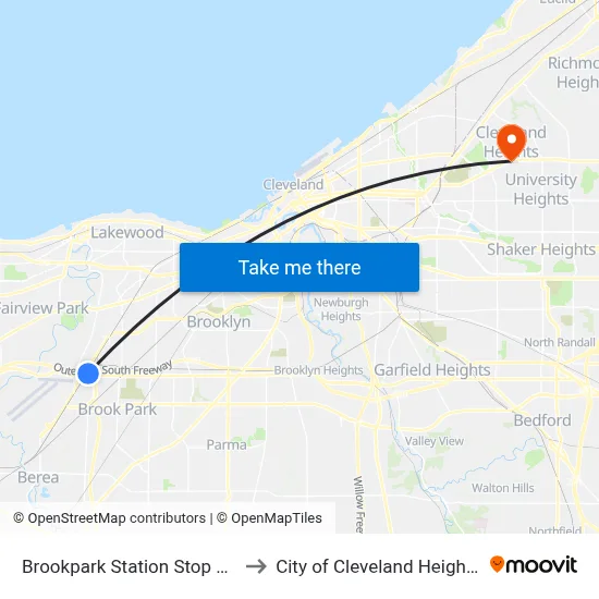 Brookpark Station Stop #2 to City of Cleveland Heights map