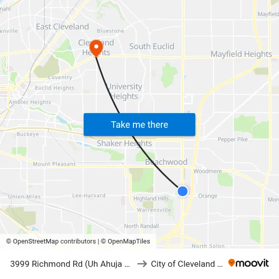 3999 Richmond Rd (Uh Ahuja Medical Ctr) to City of Cleveland Heights map