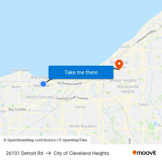 26101 Detroit Rd to City of Cleveland Heights map
