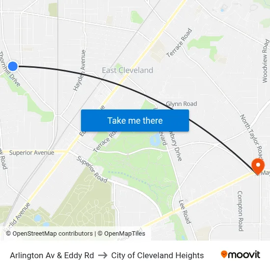 Arlington Av & Eddy Rd to City of Cleveland Heights map