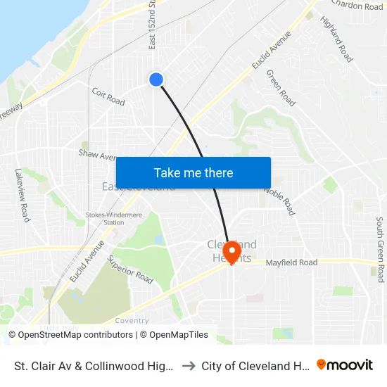 St. Clair Av & Collinwood High School to City of Cleveland Heights map