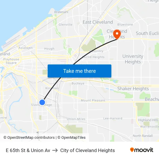 E 65th St & Union Av to City of Cleveland Heights map