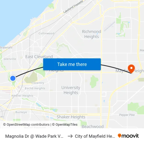 Magnolia Dr @ Wade Park Va Clinic to City of Mayfield Heights map