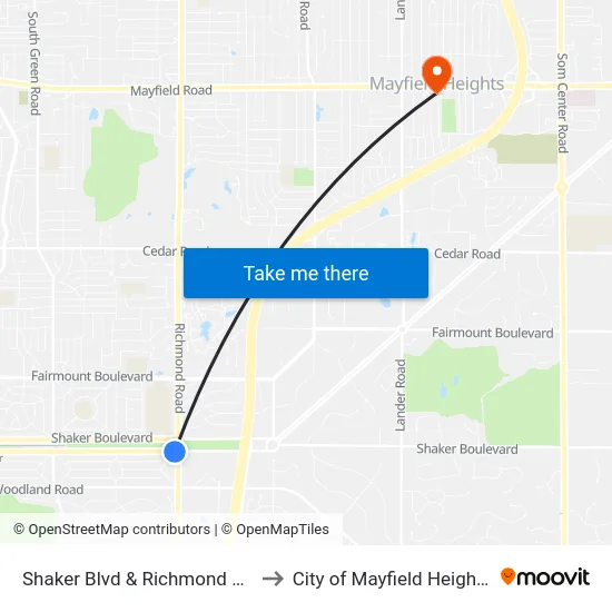 Shaker Blvd & Richmond Rd to City of Mayfield Heights map