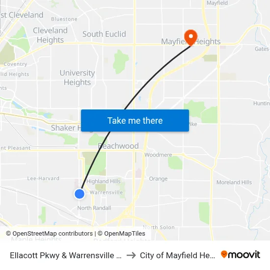 Ellacott Pkwy & Warrensville Ctr Rd to City of Mayfield Heights map