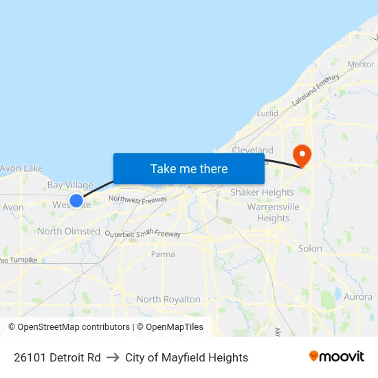 26101 Detroit Rd to City of Mayfield Heights map