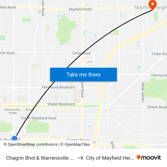 Chagrin Blvd & Warrensville Ctr Rd to City of Mayfield Heights map